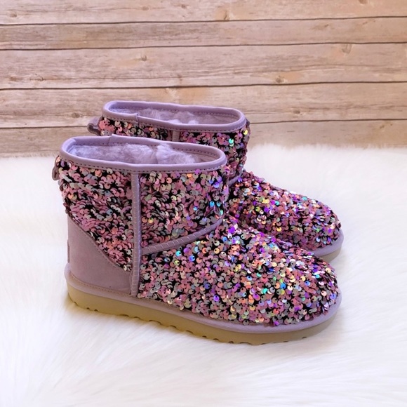 UGG Shoes - UGG Classic Mini Stellar Sequin Lilac Frost Boots